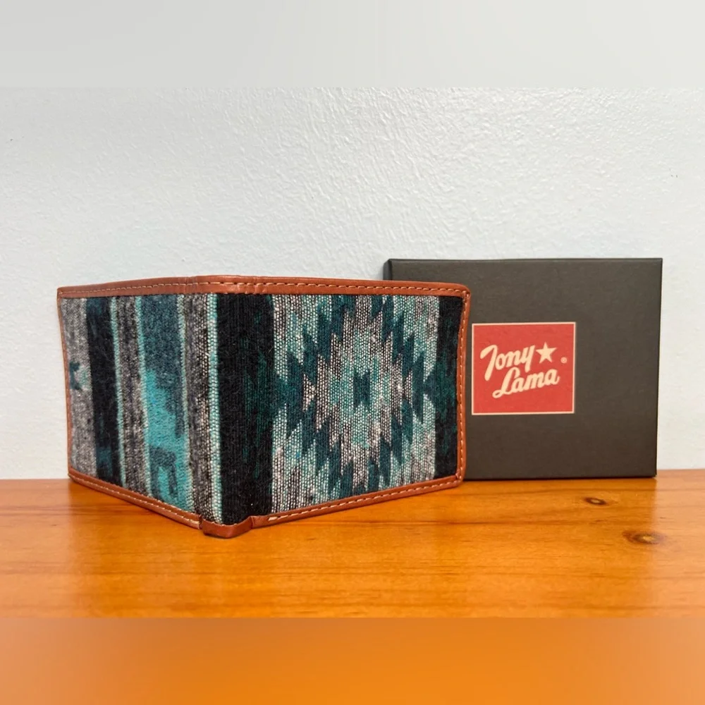 TONY LAMA NIB NWT Rodeo Aztec Bi Fold Mens RFID Genuine Leather & Fabric Wallet